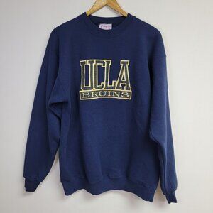 Vtg Crable UCLA Bruins Sweatshirt Adult Sz L Embroidered Plaid Logo Navy Blue LS